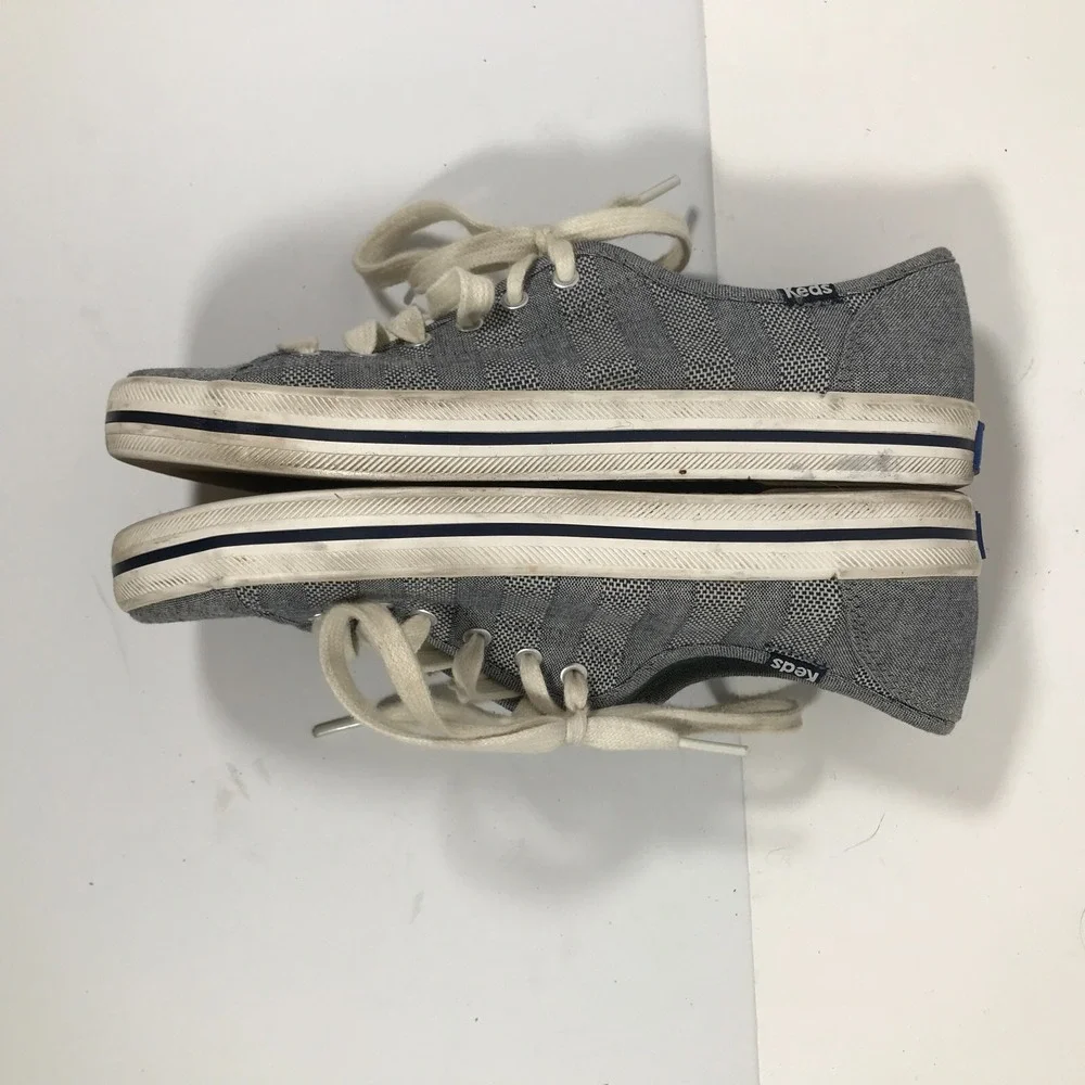 Keds Champion Womens Gray White Striped Canvas Low Top Sneakers WF54698 Size 6.5